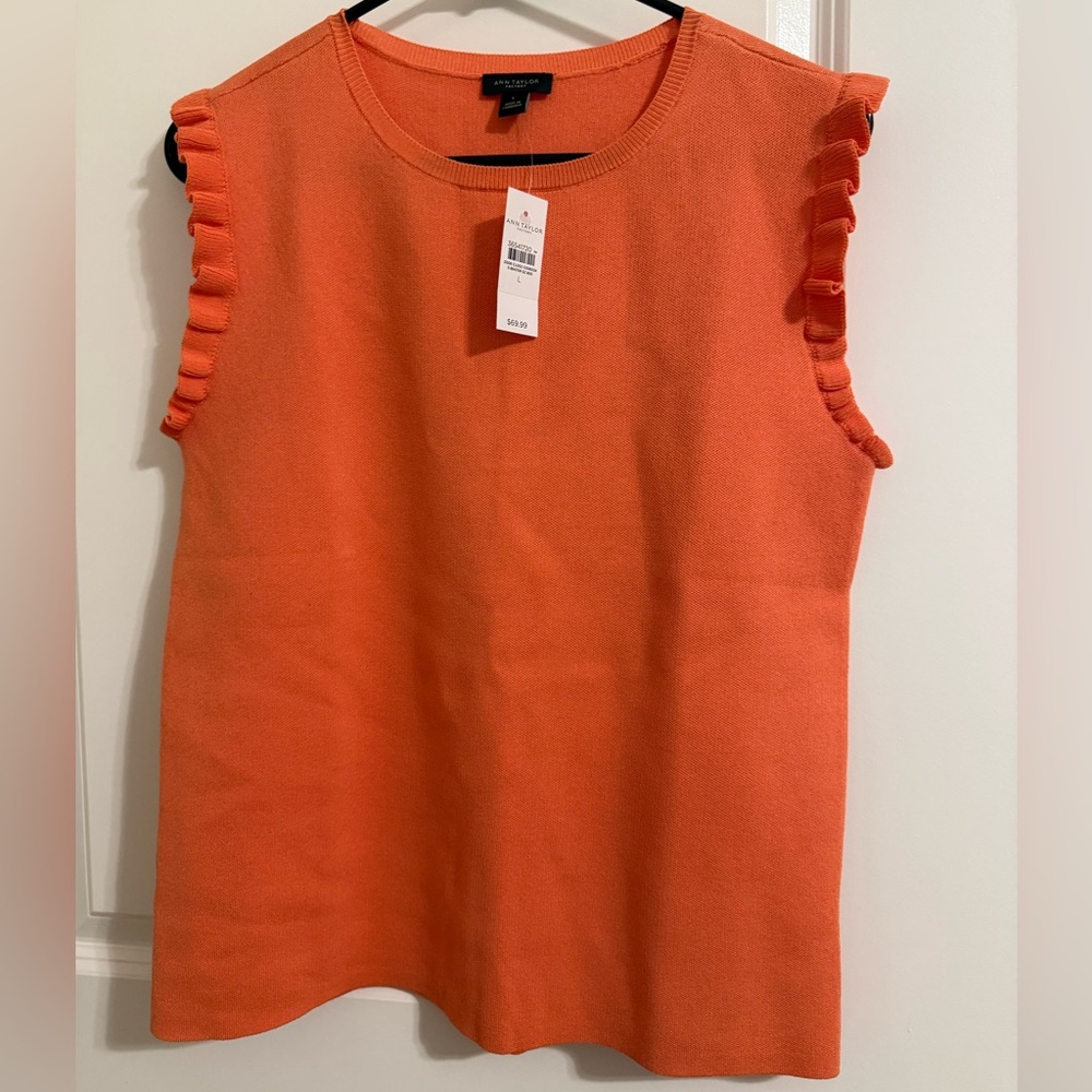 NWT Ann Taylor Vibrant Orange Ruffled Tank Top